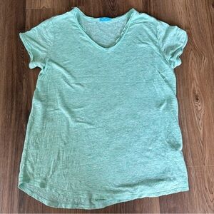 J. McLaughlin Large Kacey Linen Tee Raw Edge Casual V-neck Stretch Green Coastal